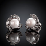 Rose Gold Platinum Plated  Earrings Stud Pearl AAA Zirconia Push Back .4" L260