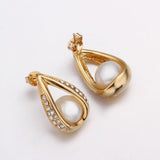 Rose Gold Platinum Plated  Earrings Stud AAA Zirconia Push Back Drop .52" L288