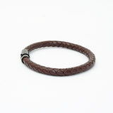 Unisex Men's Genuine Leather Stainless Steel Magnetic Clasp Bracelet Brown