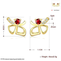 Rose Gold Platinum Plated Red Earrings Stud AAA Zirconia Push Back Bow .44" L233