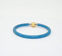 Unisex Men's Genuine  Leather Stainless Steel Magnetic Clasp Bracelet Light Blue