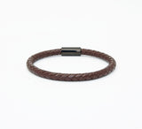 Unisex Men's Genuine Leather Stainless Steel Magnetic Clasp Bracelet Brown