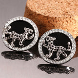 Rose Gold Plated Platinum Black Earrings AAA Zirconia Push Back  Jaguar.84" L255