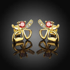 Rose Gold Platinum Plated Red Earrings Stud AAA Zirconia Push Back Bow .44" L233