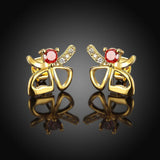 Rose Gold Platinum Plated Red Earrings Stud AAA Zirconia Push Back Bow .44" L233