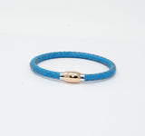 Unisex Men's Genuine  Leather Stainless Steel Magnetic Clasp Bracelet Light Blue