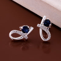 Sterling Silver Plated Blue Earrings Stud AAA Zirconia Push Back  L354