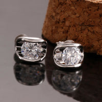 Rose Gold Platinum Plated Earrings AAA Zirconia Push Back .28" L258