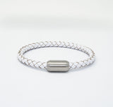 Unisex Men's Genuine  Leather Stainless Steel Magnetic Clasp Bracelet White