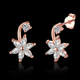 Gold Rose Platinum Plated  Earrings AAA Zirconia Push Back Flower .36" L237