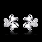 Rose Gold Plated Earrings Stud AAA Zirconia Push Back Hearts .44" L269