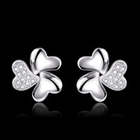 Rose Gold Plated Earrings Stud AAA Zirconia Push Back Hearts .44" L269