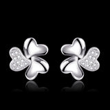 Rose Gold Plated Earrings Stud AAA Zirconia Push Back Hearts .44" L269