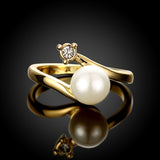 Gold Plated Solitaire Ring Black Glass Pearl For Women B160