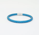 Unisex Men's Genuine  Leather Stainless Steel Magnetic Clasp Bracelet Light Blue