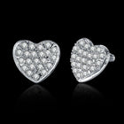Rose Gold Platinum Plated  Earrings Stud AAA Zirconia Push Back Heart .64" L241