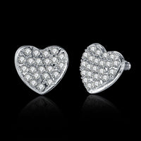 Rose Gold Platinum Plated  Earrings Stud AAA Zirconia Push Back Heart .64" L241