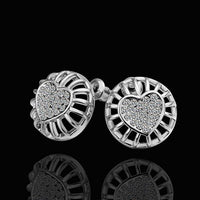 Rose Gold Platinum Plated Earrings Stud AAA Zirconia Push Back Heart .56" L272