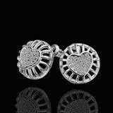 Rose Gold Platinum Plated Earrings Stud AAA Zirconia Push Back Heart .56" L272