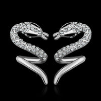 Rose Gold Platinum Plated  Earrings Stud AAA Zirconia Push Back Snake .48" L313