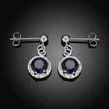 Sterling Silver Plated Blue Earrings Drop Dangle AAA Zirconia Push Back .4" L352