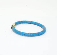 Unisex Men's Genuine  Leather Stainless Steel Magnetic Clasp Bracelet Light Blue