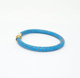 Unisex Men's Genuine  Leather Stainless Steel Magnetic Clasp Bracelet Light Blue