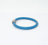 Unisex Men's Genuine  Leather Stainless Steel Magnetic Clasp Bracelet Light Blue