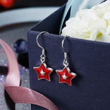 Sterling Silver Plated Earrings Drop Dangle Fish Hook Star .48" L427