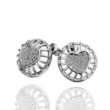 Rose Gold Platinum Plated Earrings Stud AAA Zirconia Push Back Heart .56" L272