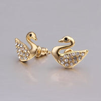 Rose Gold Platinum  Plated  Earrings Stud AAA Zirconia Push Back Swan .56" L293