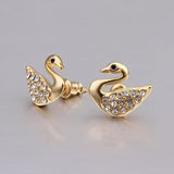 Rose Gold Platinum  Plated  Earrings Stud AAA Zirconia Push Back Swan .56" L293