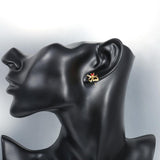 Rose Gold Platinum Plated Red Earrings Stud AAA Zirconia Push Back Bow .44" L233