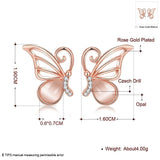 Rose Gold Plated Earrings Stud AAA Zirconia Push Back Butterfly .64" L271