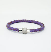 Unisex Men's Genuine  Leather Stainless Steel Magnetic Clasp Bracelet Purple