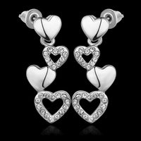 Rose Gold Plated Earrings Dangle AAA Zirconia Push Back Hearts .4" L261