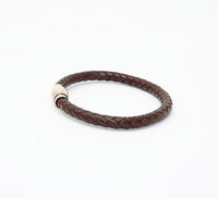 Unisex Men's Genuine Leather Stainless Steel Magnetic Clasp Bracelet Brown