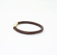 Unisex Men's Genuine Leather Stainless Steel Magnetic Clasp Bracelet Brown