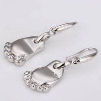 Platinum Plated Earrings Drop Dangle Zirconia Fish Hook Feet Foot .52" L248