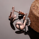 Rose Gold  Plated Earrings Stud AAA Zirconia Push Back Music Note .4" L318