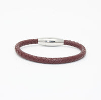 Unisex Men's Genuine Leather Stainless Steel Magnetic Clasp Bracelet Burgundy