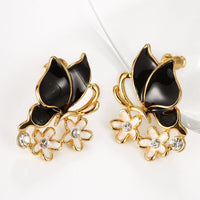 Rose Gold Platinum Plated Black Earrings Zirconia Push Back Butterfly .68" L303