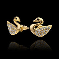 Rose Gold Platinum  Plated  Earrings Stud AAA Zirconia Push Back Swan .56" L293