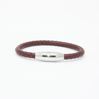 Unisex Men's Genuine Leather Stainless Steel Magnetic Clasp Bracelet Burgundy