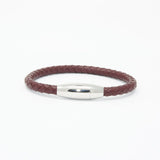 Unisex Men's Genuine Leather Stainless Steel Magnetic Clasp Bracelet Burgundy