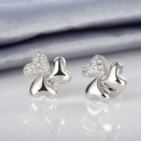 Rose Gold Plated Earrings Stud AAA Zirconia Push Back Hearts .44" L269