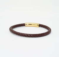 Unisex Men's Genuine Leather Stainless Steel Magnetic Clasp Bracelet Brown