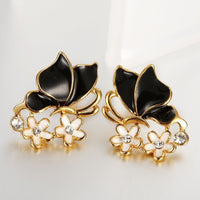 Rose Gold Platinum Plated Black Earrings Zirconia Push Back Butterfly .68" L303