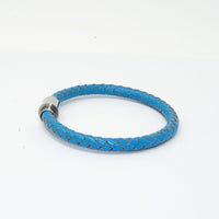 Unisex Men's Genuine  Leather Stainless Steel Magnetic Clasp Bracelet Light Blue