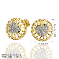 Rose Gold Platinum Plated Earrings Stud AAA Zirconia Push Back Heart .56" L272